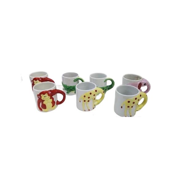 Vintage Pottery Zoo Animal Mugs, Set of 7, Monkey Mugs, Elephant Mug - Picture 1 of 10